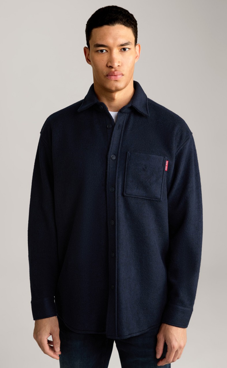 JOOP FLEECE SHIRT-STYLE HAKO JACKET IN MOTTLED NAVY