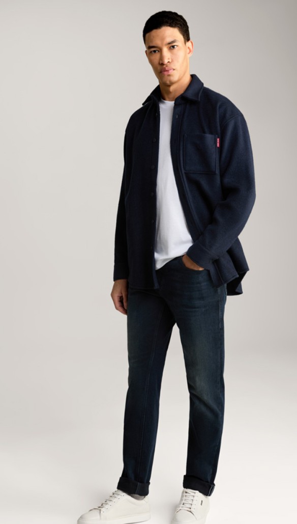 JOOP FLEECE SHIRT-STYLE HAKO JACKET IN MOTTLED NAVY