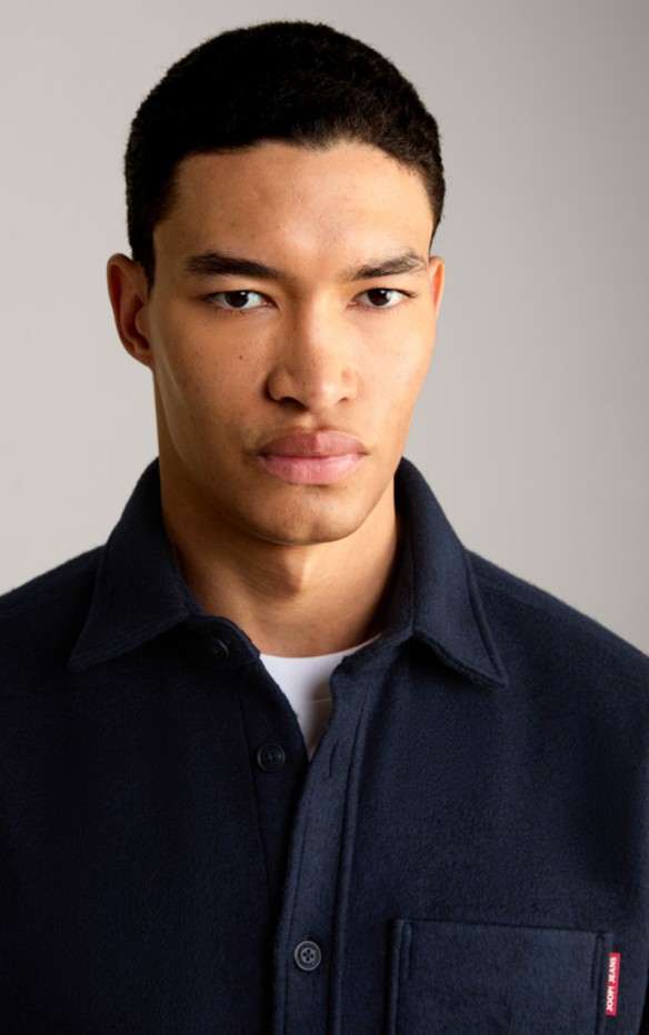 JOOP FLEECE SHIRT-STYLE HAKO JACKET IN MOTTLED NAVY